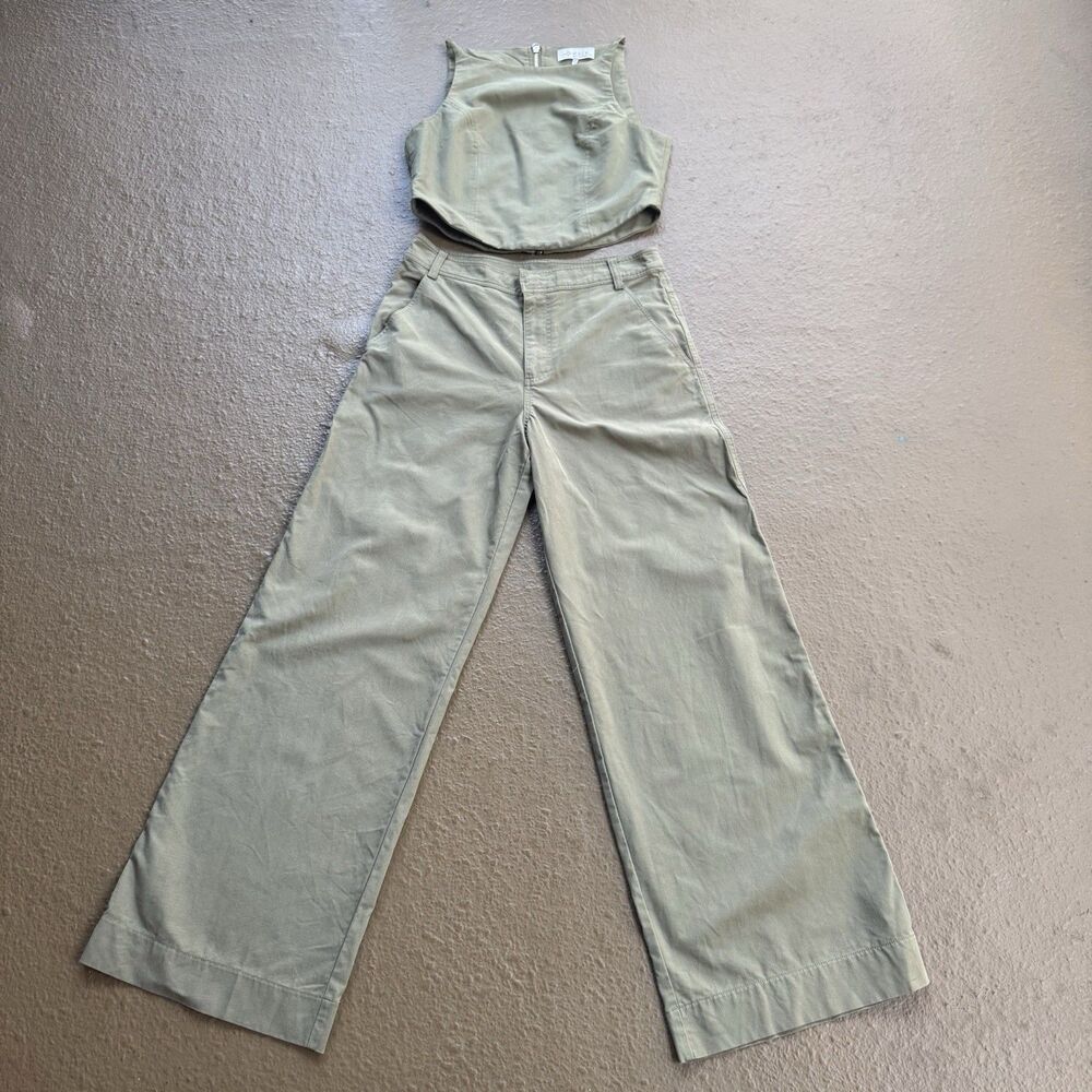 WAYF Olive Green Two-piece Set Cropped top & Wide-leg Oversized Pants Size S